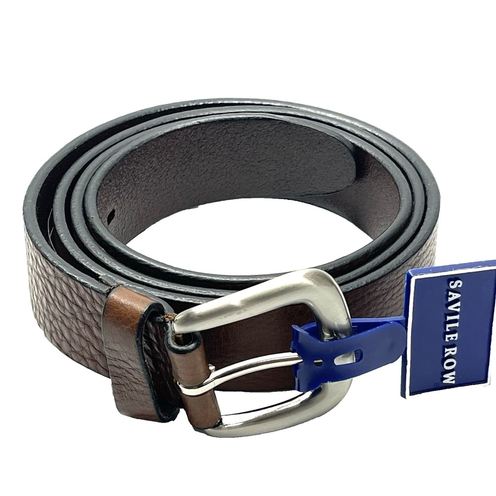 Cowhide Leather Men's Brown Solid Brass Buckle Imported Italian Belt Size 44